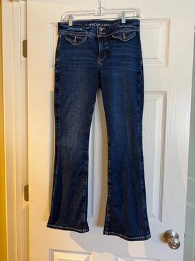 American Eagle Outfitters Dark Indigo Flared Jeans - 4 Short